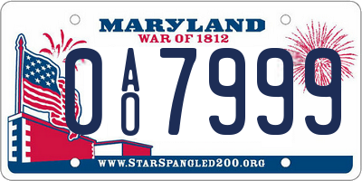 MD license plate 0AO7999