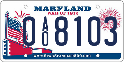 MD license plate 0AO8103