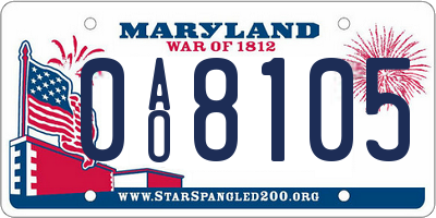 MD license plate 0AO8105