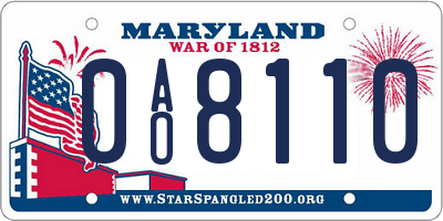 MD license plate 0AO8110