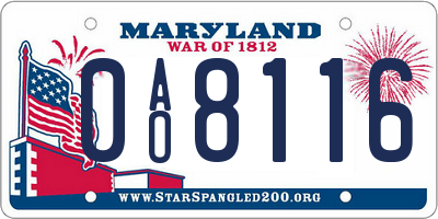 MD license plate 0AO8116