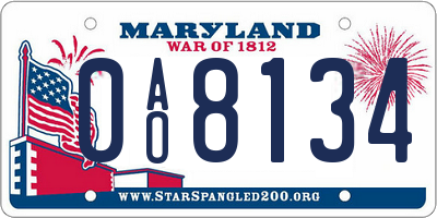 MD license plate 0AO8134