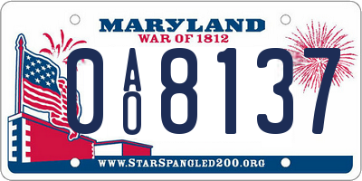 MD license plate 0AO8137