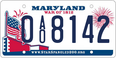 MD license plate 0AO8142
