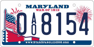 MD license plate 0AO8154