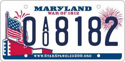MD license plate 0AO8182