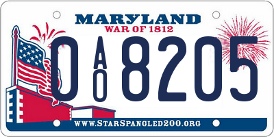 MD license plate 0AO8205