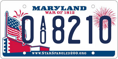 MD license plate 0AO8210