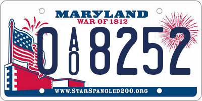 MD license plate 0AO8252