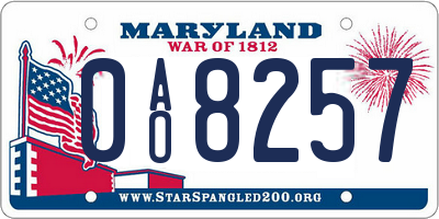 MD license plate 0AO8257
