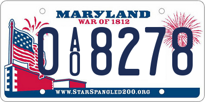 MD license plate 0AO8278