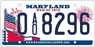 MD license plate 0AO8296