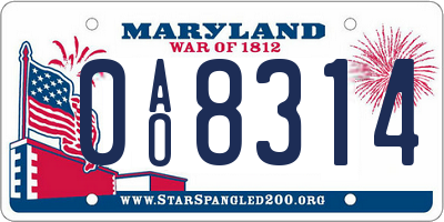 MD license plate 0AO8314