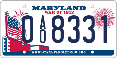 MD license plate 0AO8331
