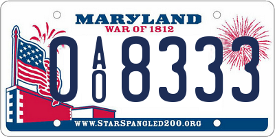 MD license plate 0AO8333