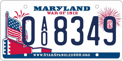 MD license plate 0AO8349