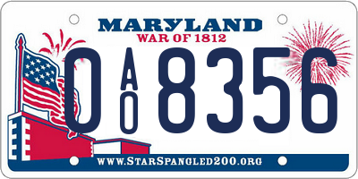 MD license plate 0AO8356