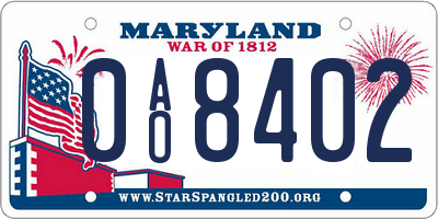 MD license plate 0AO8402