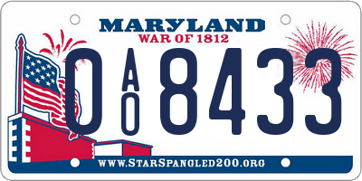 MD license plate 0AO8433