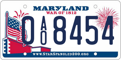 MD license plate 0AO8454