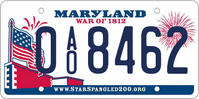 MD license plate 0AO8462