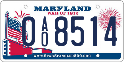 MD license plate 0AO8514