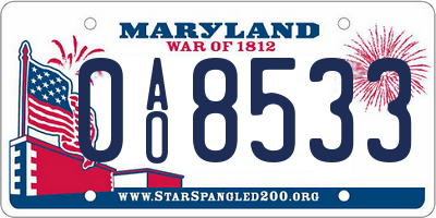 MD license plate 0AO8533