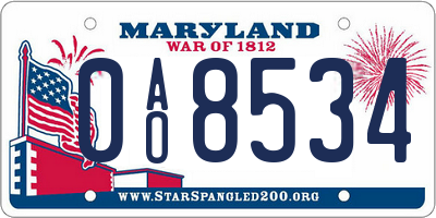 MD license plate 0AO8534