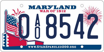 MD license plate 0AO8542