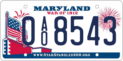 MD license plate 0AO8543