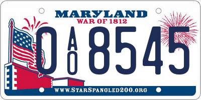 MD license plate 0AO8545