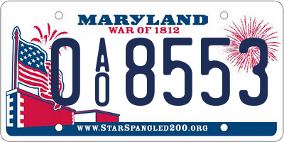 MD license plate 0AO8553