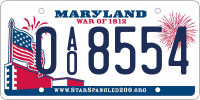 MD license plate 0AO8554