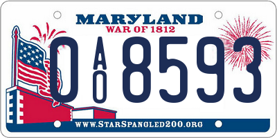 MD license plate 0AO8593