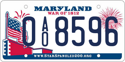 MD license plate 0AO8596