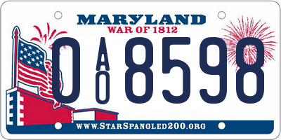 MD license plate 0AO8598