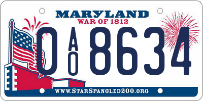 MD license plate 0AO8634