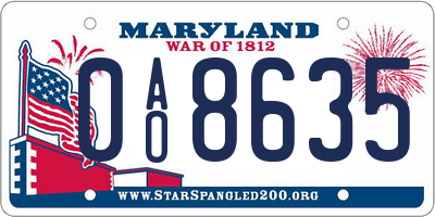 MD license plate 0AO8635