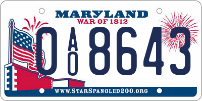 MD license plate 0AO8643