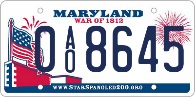 MD license plate 0AO8645