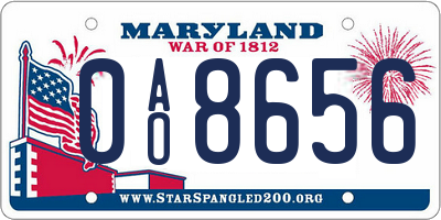 MD license plate 0AO8656