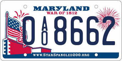 MD license plate 0AO8662