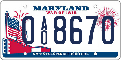 MD license plate 0AO8670