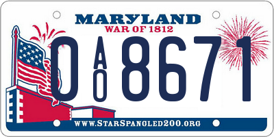 MD license plate 0AO8671