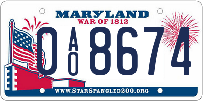 MD license plate 0AO8674