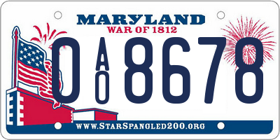MD license plate 0AO8678