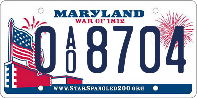 MD license plate 0AO8704