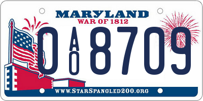 MD license plate 0AO8709