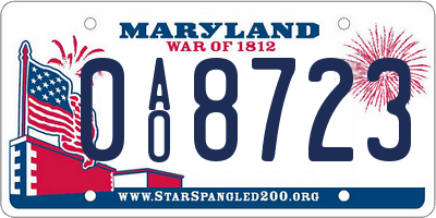 MD license plate 0AO8723