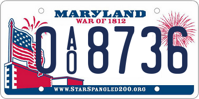 MD license plate 0AO8736